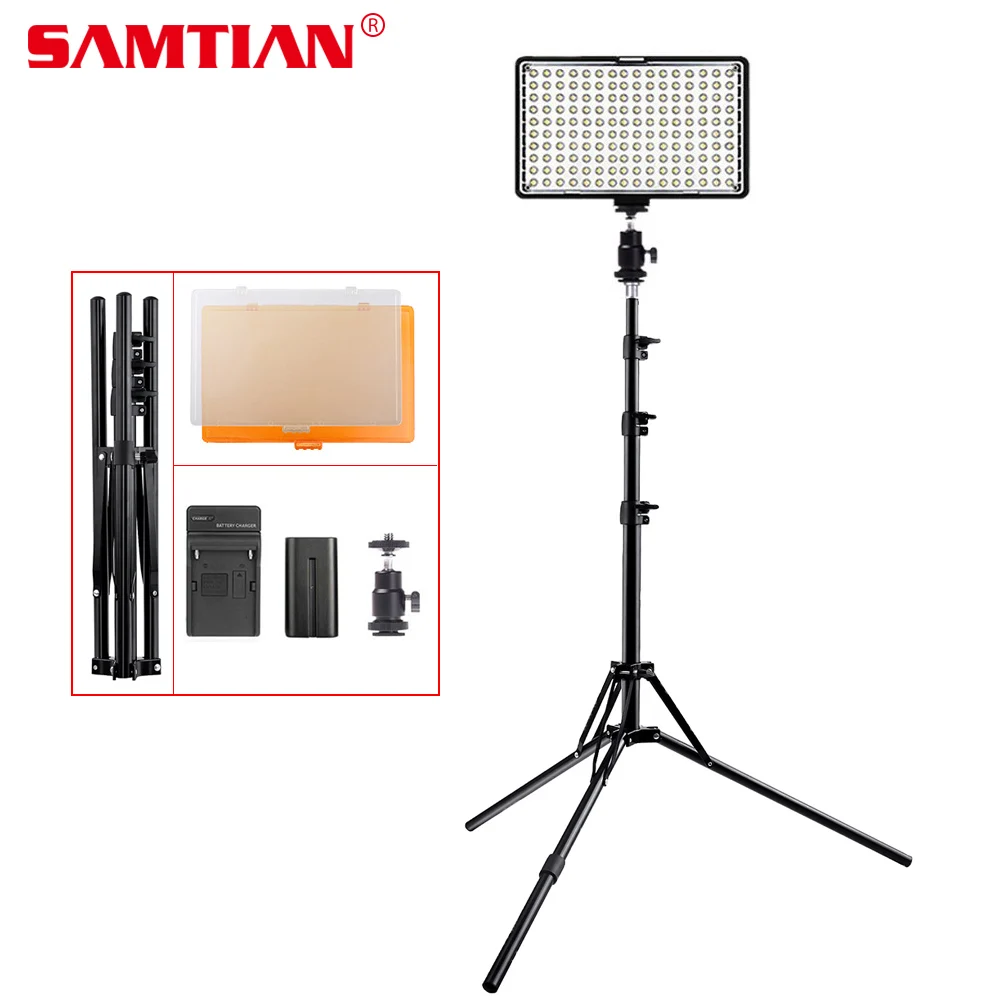 

SAMTIAN TL-160S 1set LED Video Light with Tripod Stand Camera Light 5500K/3200K CRI85 Studio Photo Lamp Panel for Photography