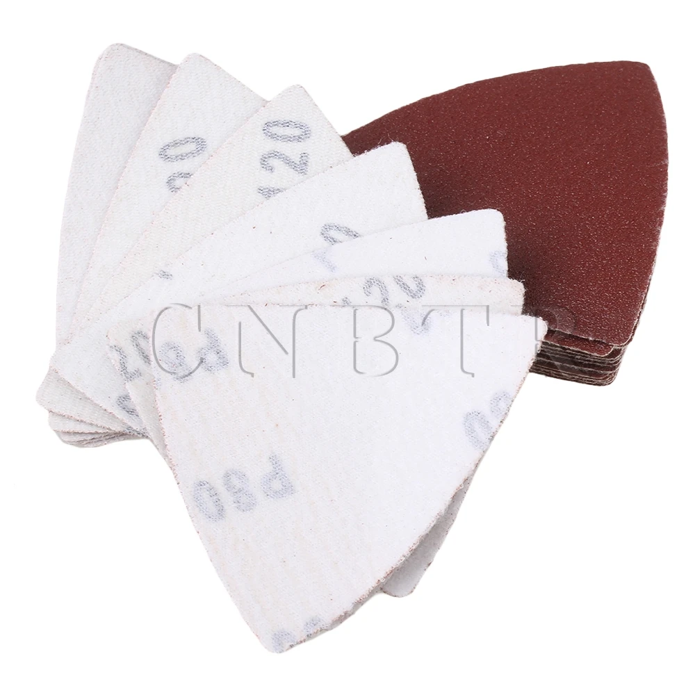 CNBTR 80mm Dia Triangular Sandpaper Sheet with 60/80/120/180/240Grit Pack of 100 CNBTR 80mm Dia Triangular Sandpaper Sheet with 60/80/120/180/240Grit Pack of 100