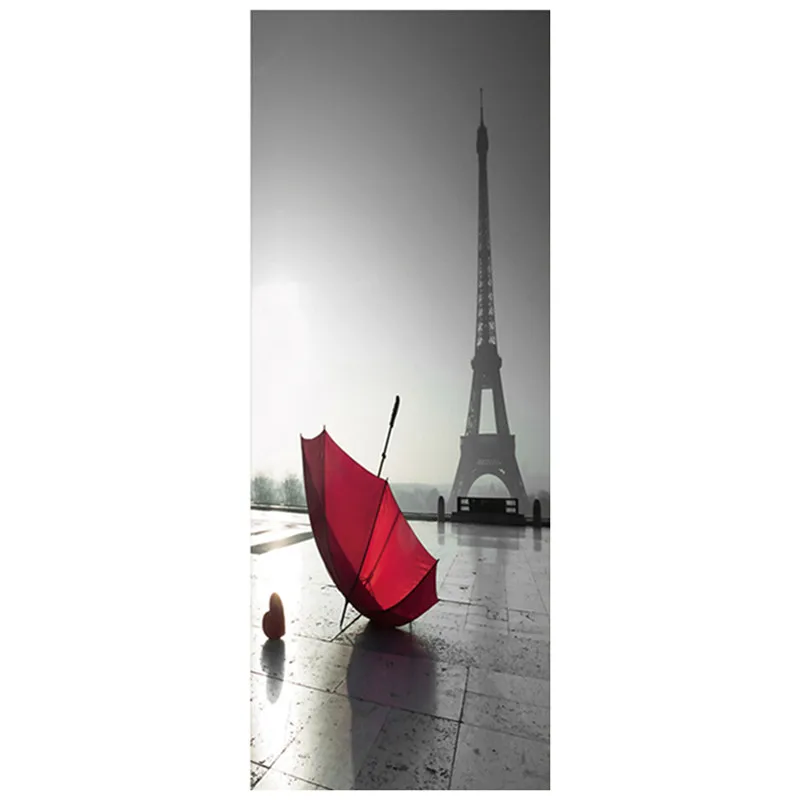 77*200 см дверная Фреска Париж Эйфелева башня город улица дождь пейзаж 3d Виниловые наклейки для украшения стен дома водонепроницаемые большие обои