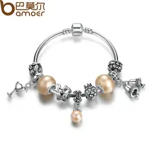 BAMOER Hot Sale Romantic Bracelets Silver Plated Pendant Bracelets with Wineglass Beads Girl Bracelets Accessories PA3074