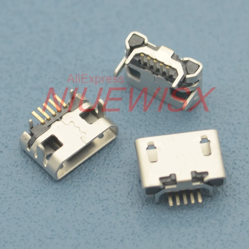 

100pcs Micro 5pin USB Jack Ox horn no side longer needle Needle length 1.25 5P with ox horn 5P for Tail Charging Mobile Phone