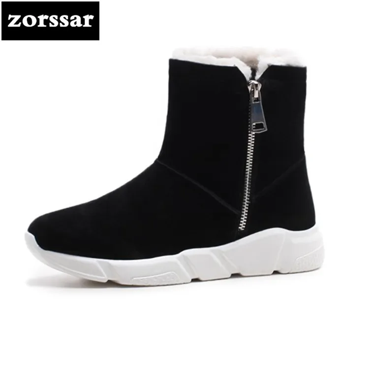 

{Zorssar} Fashion Winter fur Women Boots flat cow suede ankle Snow Boots Female Warm Plush Insole High Quality Botas Mujer