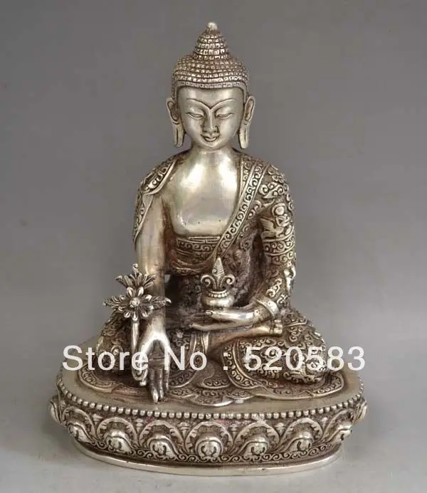 

Free Shipping Tibet Tibetan Silver Bronze Medicine Buddha Statue