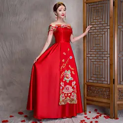 Красный цветок Cheongsam Qipao долго Китай Костюмы магазине Chinees Jurkje Традиционный китайский свадебное платье Oriental Стиль платья