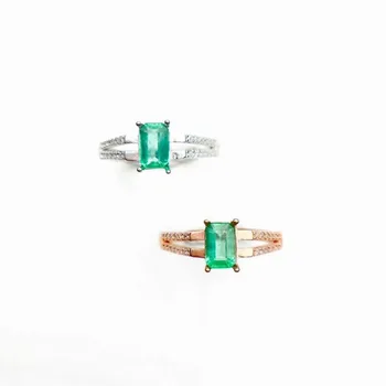 

925 sterling silver real Natural green Emerald Rings fine Jewelry gift women wedding open wholesale new 4*6mm cj0406026agml