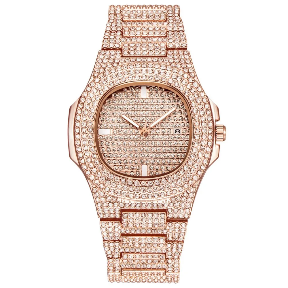 Унисекс часы Топ люксовый бренд Iced Out часы кварцевые золото хип хоп наручные часы с Micropave CZ нержавеющий браслет часы