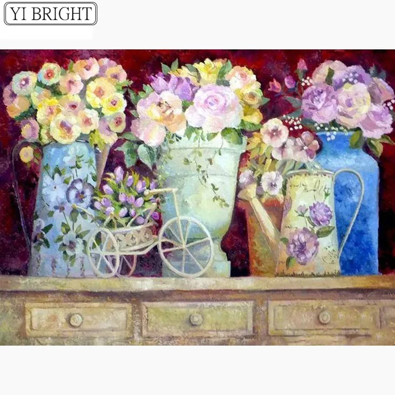 

5D DIY Diamond Painting Flowers Home Decor Picture Of Rhinestone Full Drill Square Mosaic Diamond Embroidery Vase XY1