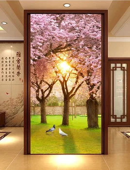 

3d room wallpaper custom mural non-woven Wall sticker 3d Pink cherry blossoms pigeon porch painting photo wallpaper for walls 3d