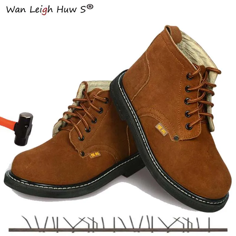 

Men's Work Electric Welder Genuine Leather Safety Anti-puncture Anti-smashing Men Safety Shoes Steel Toe Work Shoes Flats 35-46