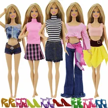 Произвольный выбор 10 шт./партия = 5x модная одежда блузка брюки платье юбка+ 5x Обувь Одежда для куклы Барби аксессуары