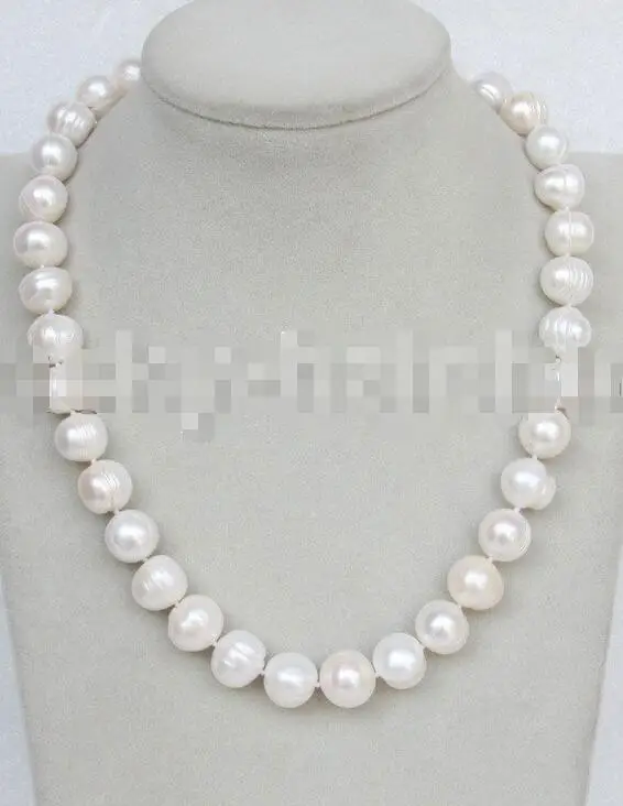 

Free Shipping >>> natural 18" 14mm near round white freshwater pearls necklace 18KGP j11648
