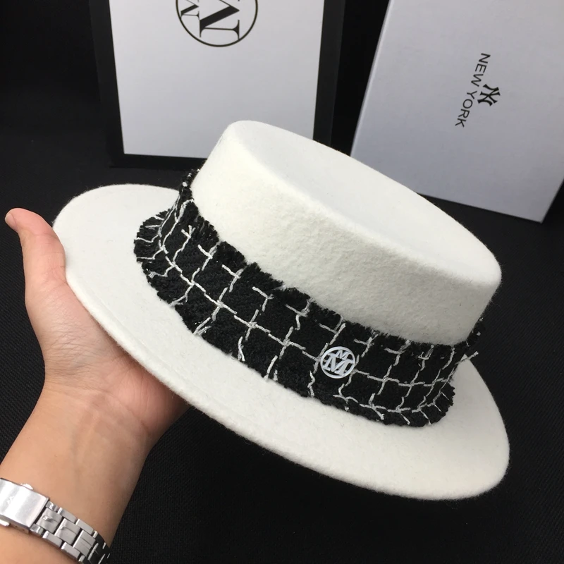 

New joker wool ceiling flat brim hat white hat fashion felt hat hat fpr women and men fedoras
