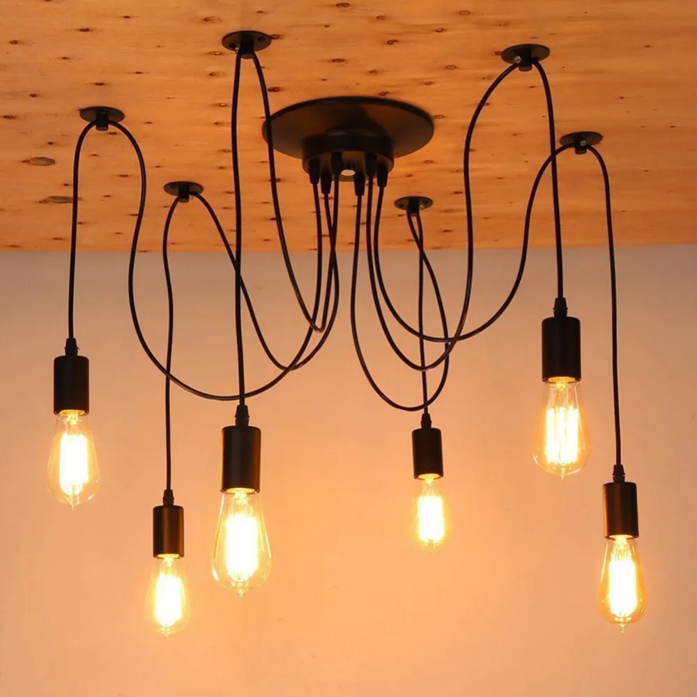

6/8 Heads Vintage Pendant Lights Amercian Vintage Black Pendant Lamp E27 40W Retro Living Room Dining Room Hanging Lamp