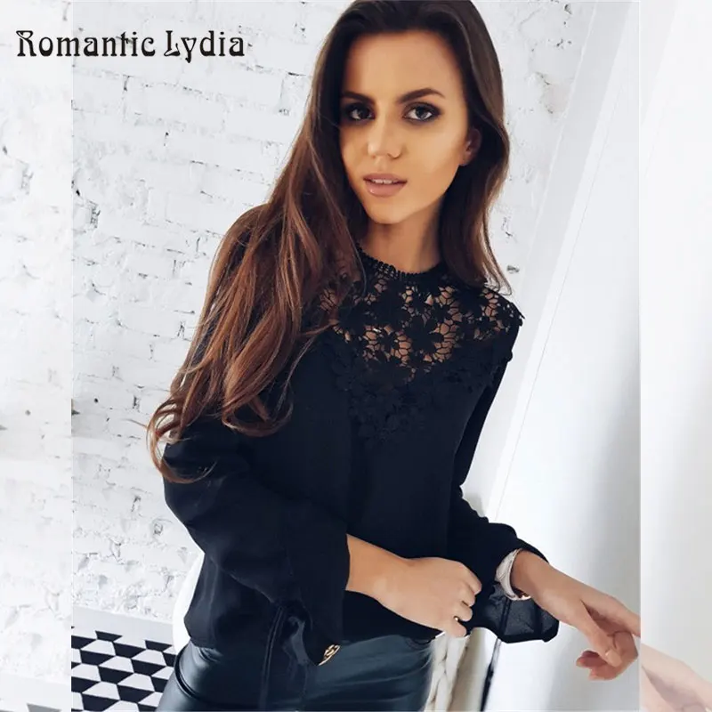 

Hollow Out Sexy Long Sleeve Blouse Ladies Fashion Elegant Blouses Women Lace Patchwork Blouse Shirt Casual Women Tops