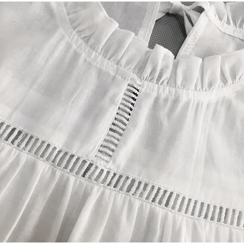 White Hollow Out Ruffles Sleeveless Women s Nightgown Casual Loose Night Mini Dress 2019 Summer Retro Court Plus Size Homewear