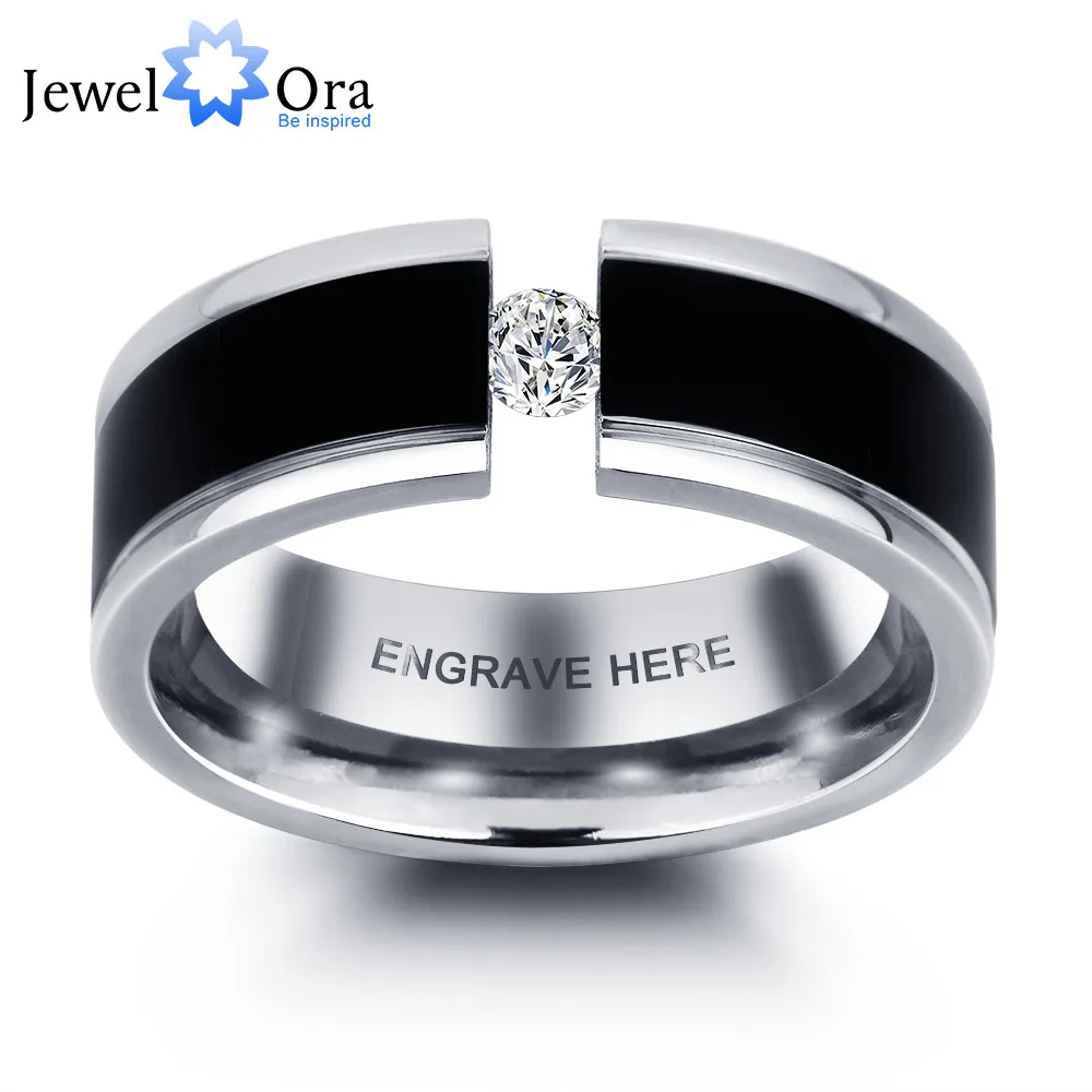 Personalized Engrave Men's Ring Fashion Cubic Zirconia Titanium Steel