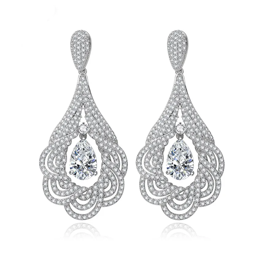 

Luxury Paved Tiny AAA Clear Cubic Zircon Crystal Women Drop Earrings Bridal Wedding Party Jewelry Accessories Gift