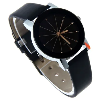 

YCYS-Fashion Round ray Leather belt Quartz watch Black (Women)