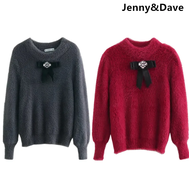 Jenny & Dave 2019 feminino свитер английский стиль BTS лук панелями сплошной пуловеры для женщин регулярные трикотаж mujer invierno