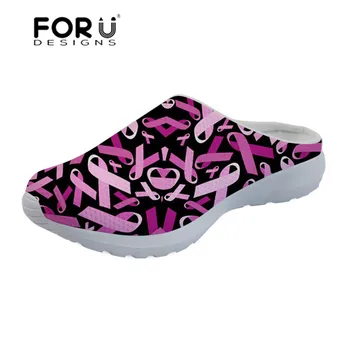 

FORUDESIGNS Zapatos Mujer Breast Cancer Awareness Printing Sandals Women Non-slip Beach Slippers Ladies Mesh Sandals for Females
