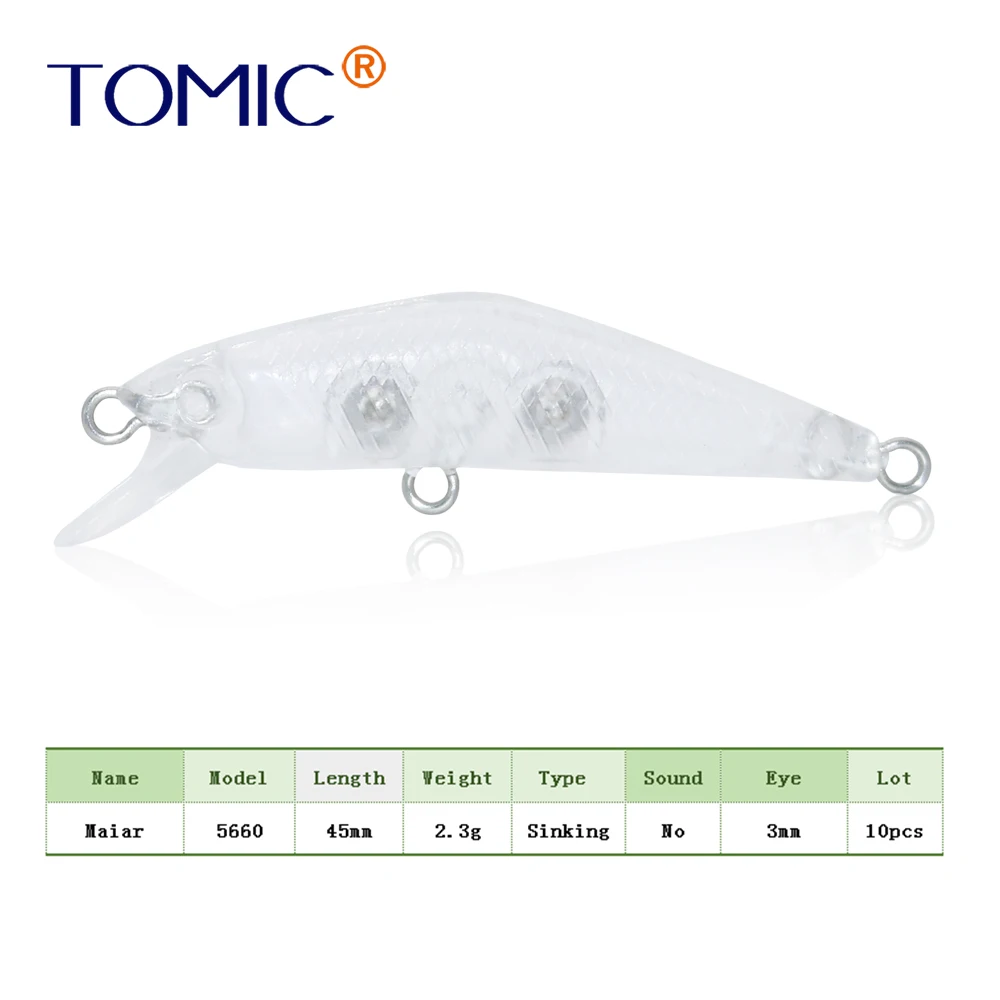 Tomic 10 шт. 45 мм 2,4 г Неокрашенный пустой корпус тонущий гольян заготовки микро Спиннинг рыболовные приманки жесткая искусственная приманка
