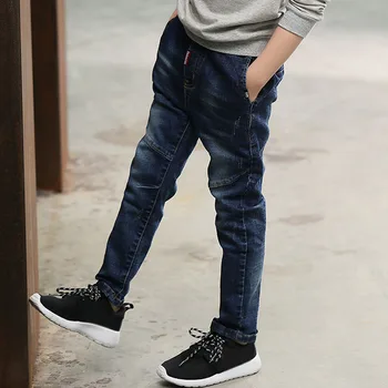 DIIMUU 6-10Y Boys Slim Straight Jeans Young Boy Casual Trousers Kids Baby Children Fashion Denim Long Pants Elastic Waist Pants 3