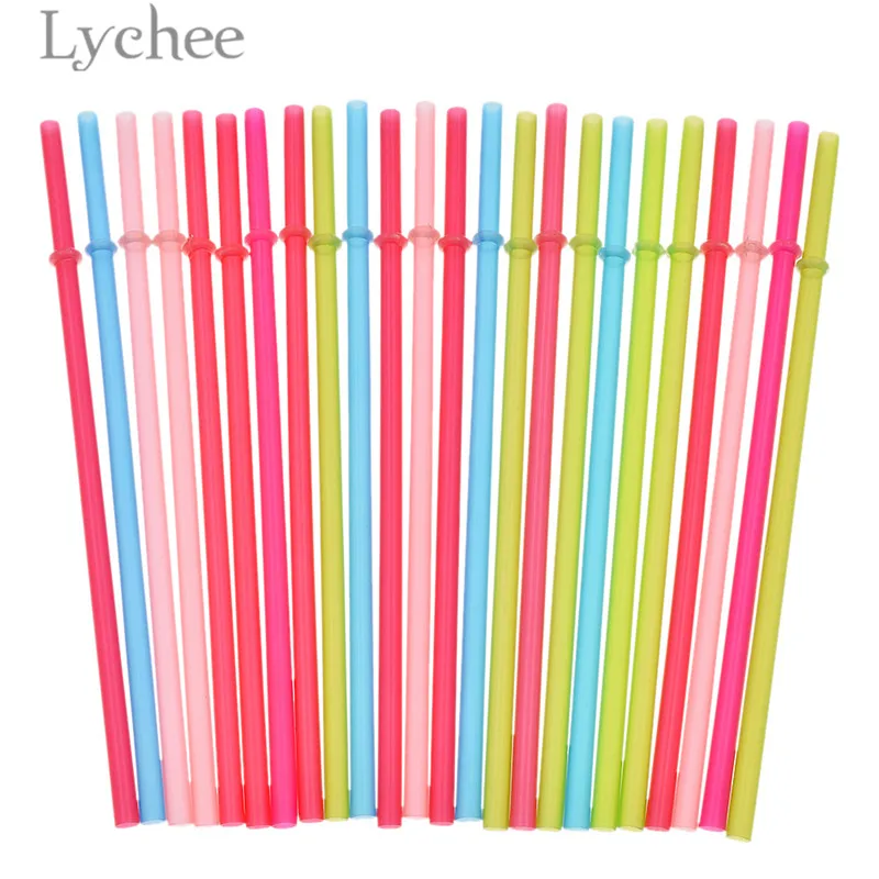Lychee 25pcs Hard Plastic Drinking Straws Colorful Reusable Drinking