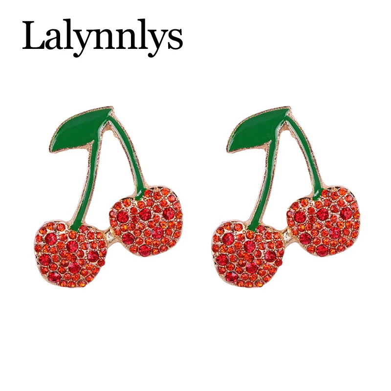 Lalynnlys Cute Cherry Watermelon Pineapple Drop Earrings New Fashion Rhinestone Fruit Dangle Earrings Ear Accessories Hot E60491