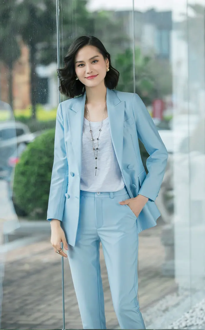 New Office Work Blazer Suits Of High Quality OL Women Pants Suit Blazers Jackets With Trouser Two Pieces Set Red Pink Blue