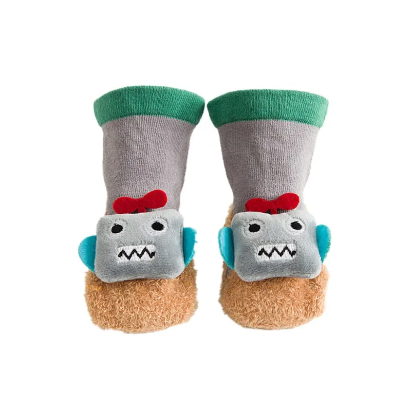 Детские носки с рисунками; нескользящие носки для новорожденных девочек и мальчиков; тапочки; зимние носки - Цвет: 02-2