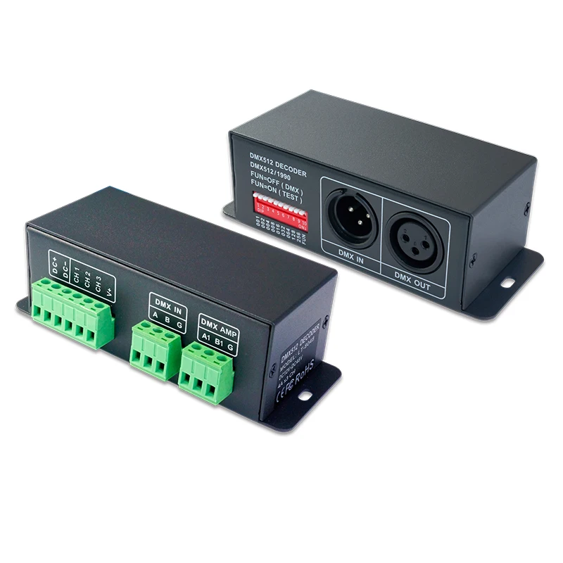 New LTECH LED DMX Decoder;DC12 48V in 4A*3CH Max 12A XLR 3 Green terminal 0 100 Dimming Range