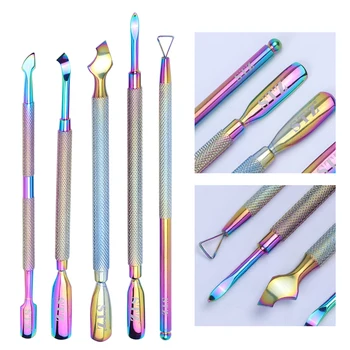 

1PCS Dual-ended Chameleon Nail Cuticle Pusher Polish Gel Remover Rainbow Stainless Steel Manicure Nail Care Tool LAGT01-05