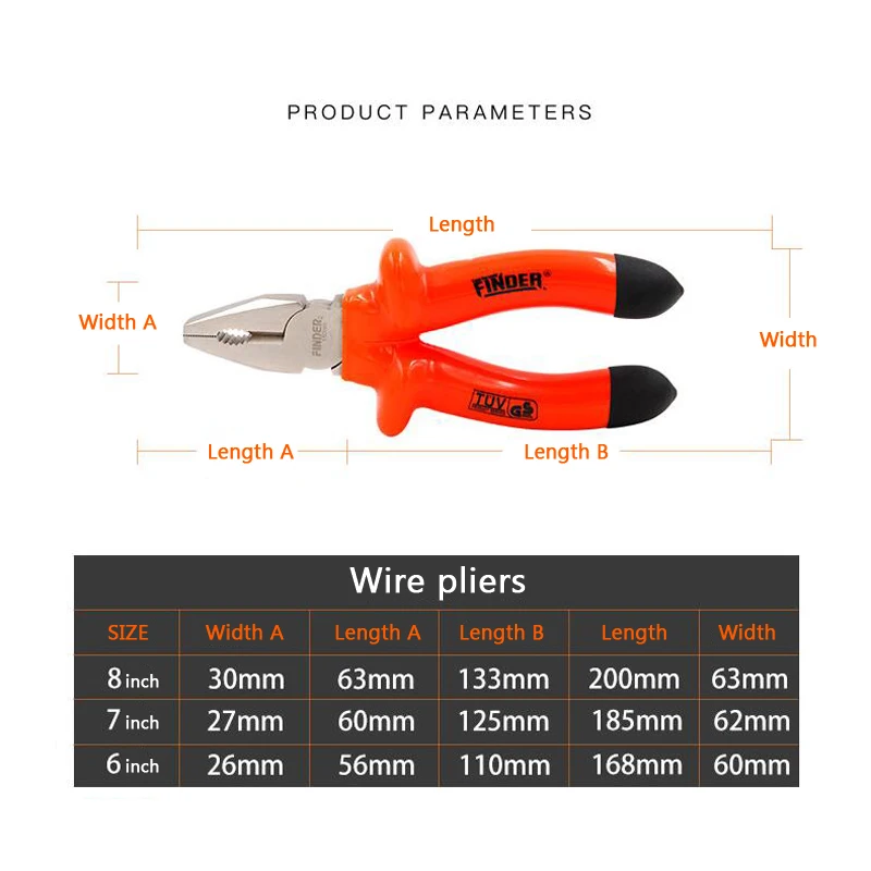 FINDER качество 6/7/8 дюймов плоскогубцы электрика изоляции Стальная проволока режущий зажим ручной электрические инструменты для электриков плоскогубцы