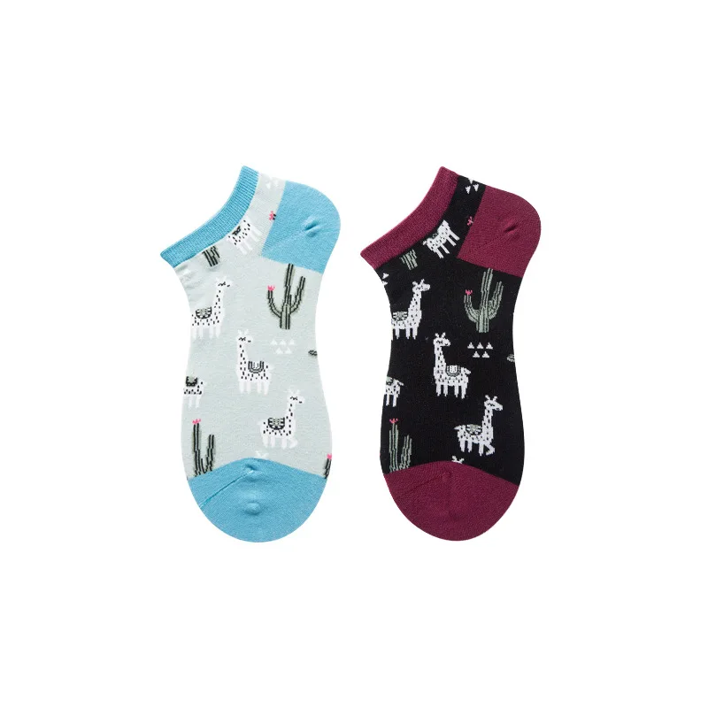 Летние милые женские короткие невидимые носки, забавные женские носки Alpacas Llama, кактус, удобные хлопковые короткие носки