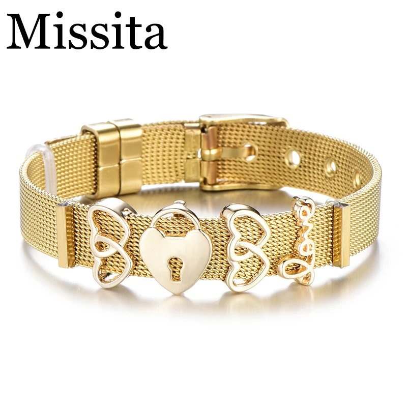 

Cuteeco 2019 New Design Mesh Keeper Pan Bracelet 10mm Stainless Steel Charm Bracelets for Women Men Party Bar Gifts