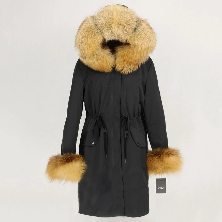Пальто с натуральным мехом, брендовая Водонепроницаемая парка, Длинная зимняя куртка для женщин, Воротник из натурального Лисьего меха, капюшон, подкладка из натурального кроличьего меха, уличная одежда