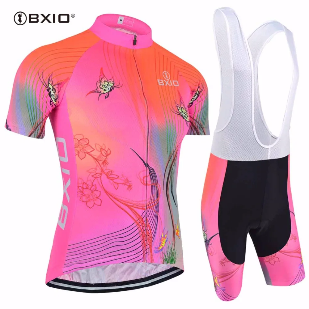 EU Brand BXIO Women Cycling Jersey Fluorescence Pink 5D Gel Pad Maillot