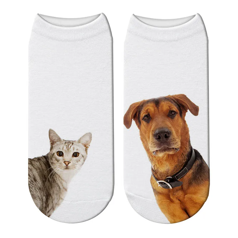 Модные забавные носки унисекс с объемным принтом кота, собаки, животных, женские милые короткие носки с котом, короткие носки с низким вырезом для собак, домашних животных, Meias