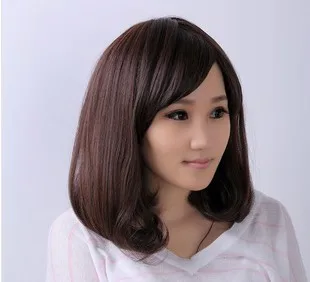 BOB lady with bangs pear hair korean midium long straight