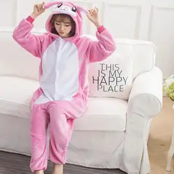Розовый кролик животных пижамы для женщин унисекс фланелевые пижамы Одежда для девочек Аниме партии Комбинезоны пижамы комбинезон