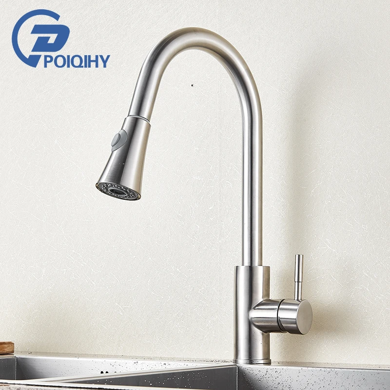 

Kitchen Sink Faucet Pull Down Kitchen Mixers Hot and Cold Tap Brushed Nickel Two Kinds Of Spout