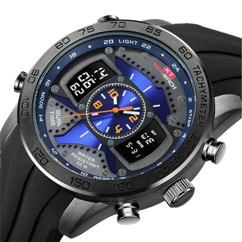 

KAT-WACH Luxury Brand Mens Quartz Watch Led Analog Chronograph 50 Meters Water Resistant Male Waterproof Clock Relogio Masculino
