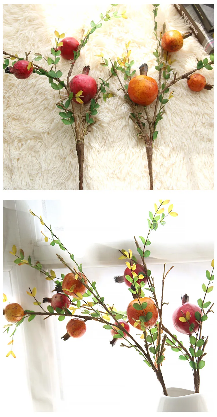 Искусственные гранаты пластиковые ветки фруктов искусственные зеленые горшечные растения цветы для свадьбы дома сада украшения