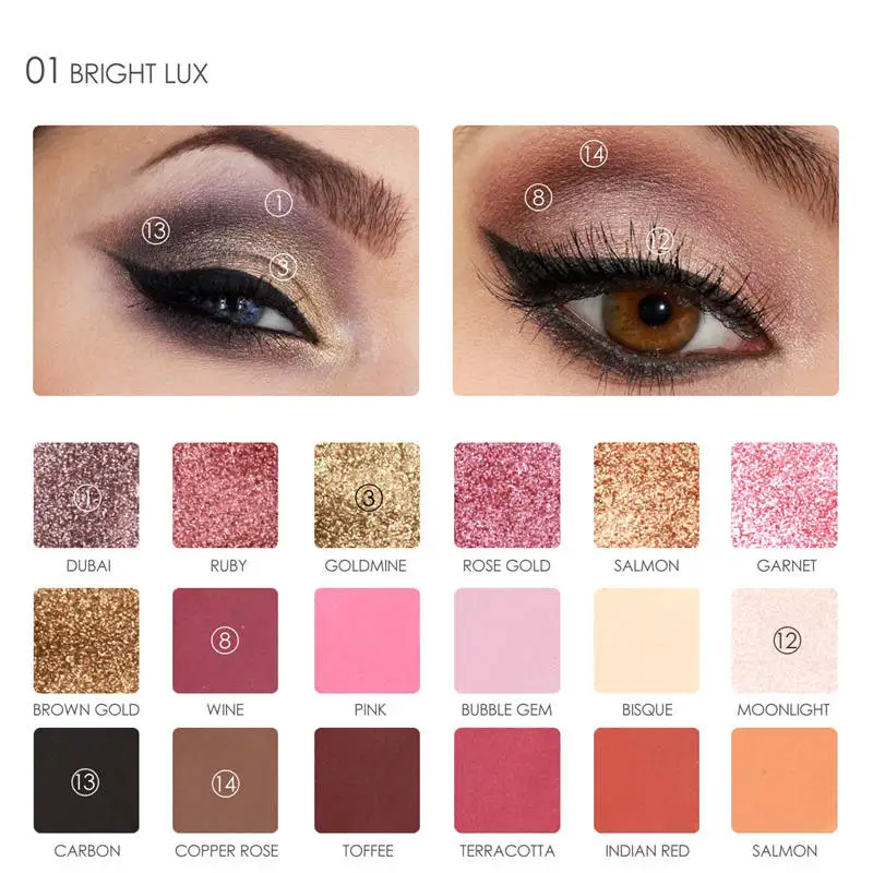 

New 18 Colors Eye Shadow Palette Glitter Matte Pearlescent Polarized Shimmer Long Lasting Makeup Pallete with Brushes TSLM2