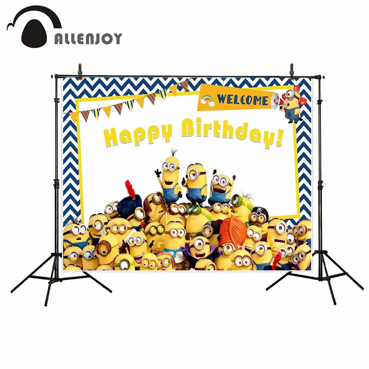 Allenjoy photographic background Stripes Yellow Party Birthday Party backdrop photocall professional customize exclude stand