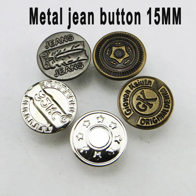 

15mm Letter trousers Buttons brand Pattern Jean Tack Metal Button Garment Accessories Wholesale 50 Sets mjb-288