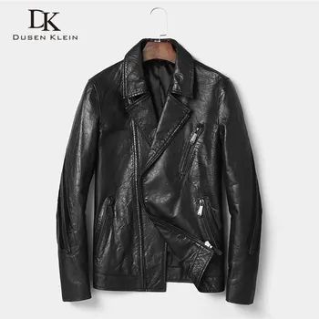 

Men's Genuine Leather Jacket Sheepskin Short Coat Black Outerwear 2018 New Designer Brand Vintage Wax Leather dk8110