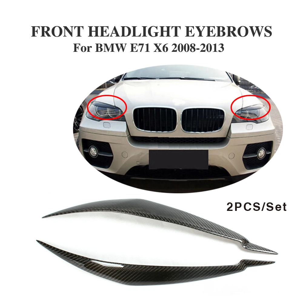 2PCS set Carbon Fiber Front Headlight Eyelids For BMW X6 E71 2008 2009 2010 2011 2012
