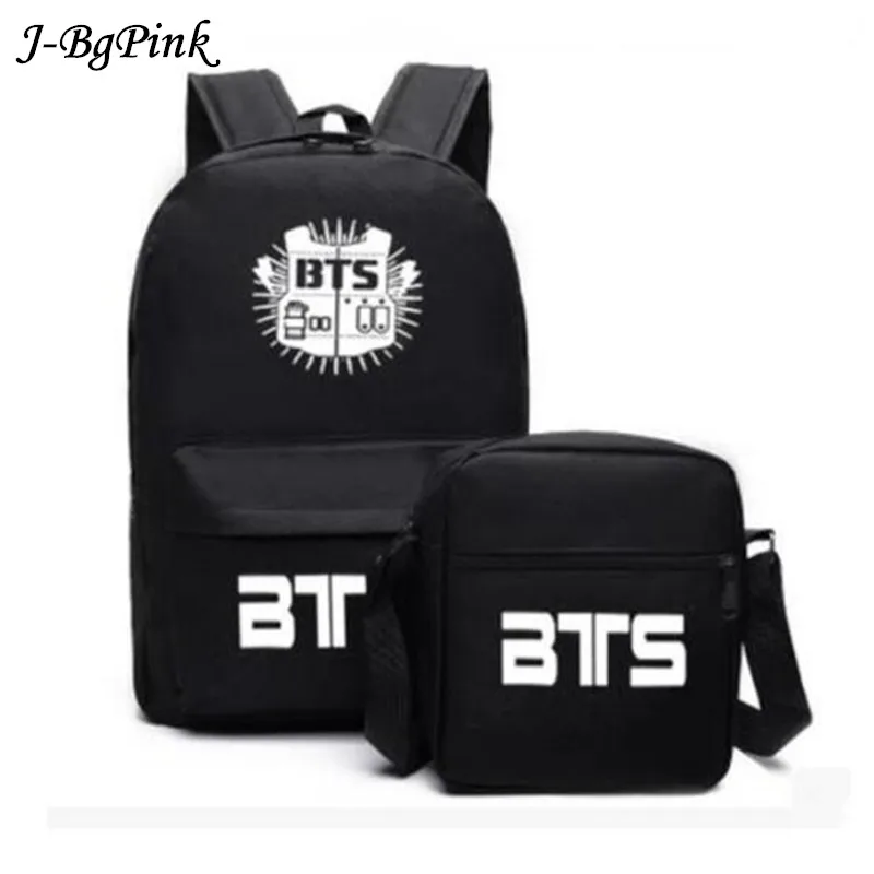 

2019 Fashion School Bags 2 Pcs/lot Bangtan Boys Backpack BTS Black Crossbody Bag Men's Bag Notebook Backpack Women's School Bags