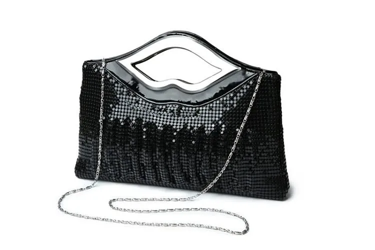 KDROR Black Clutch Bag With Handle and Chain Front View